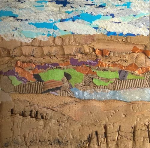 Chris D, Cheviots & Meg's lake, recycled packaging & matchsticks.